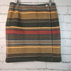JONES NEW YORK SPORT WRAP STRIPED SKIRT GOLD GREEN RUST TAN WOMENS SIZE 10